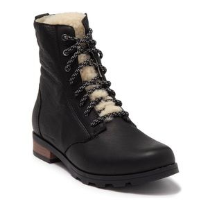 Sorel Black Emelie Genuine Shearling Short Lace-Up Boot